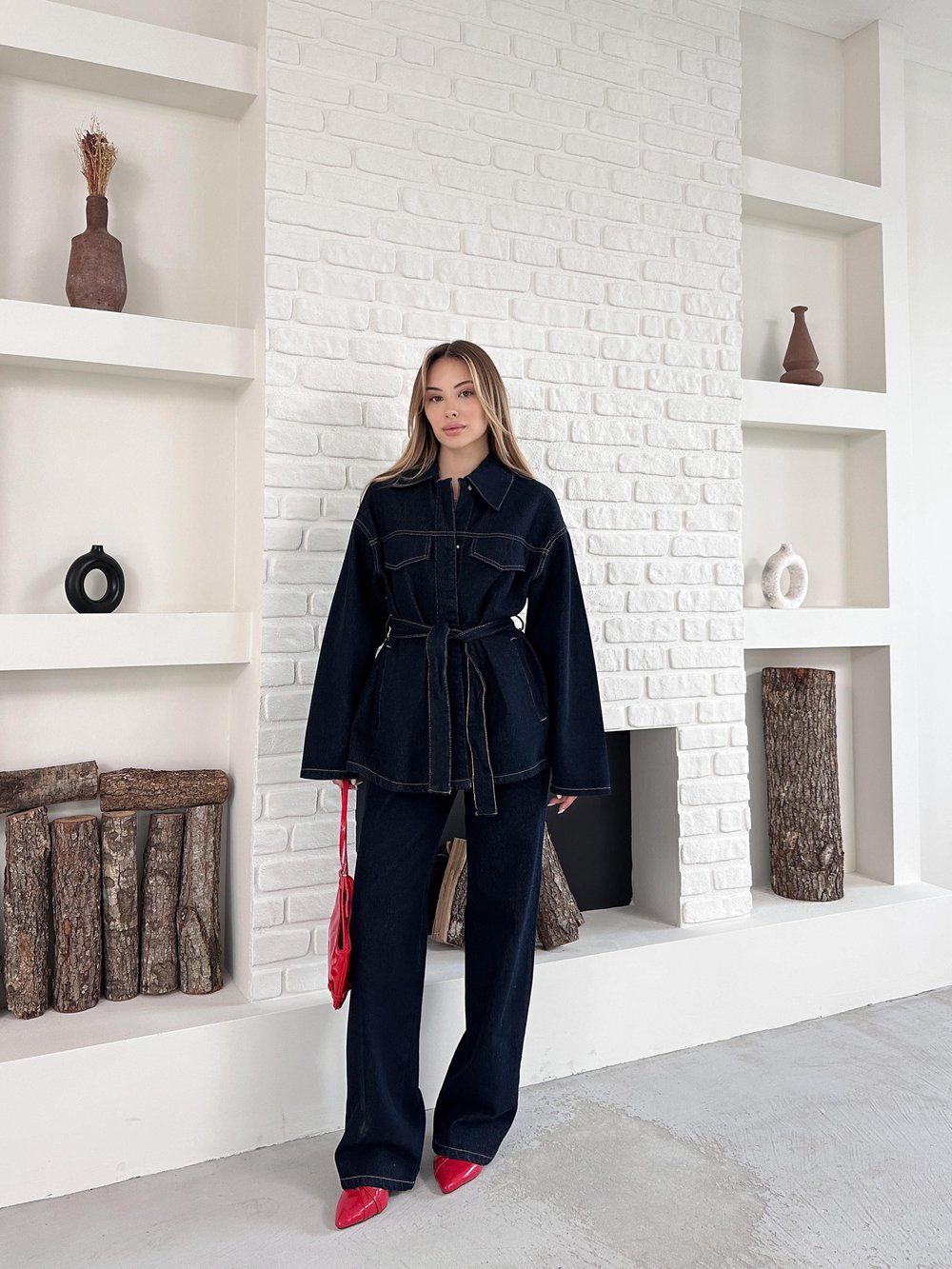 Yıkamalı Lacivert Ceket Pantolon Denim Takım