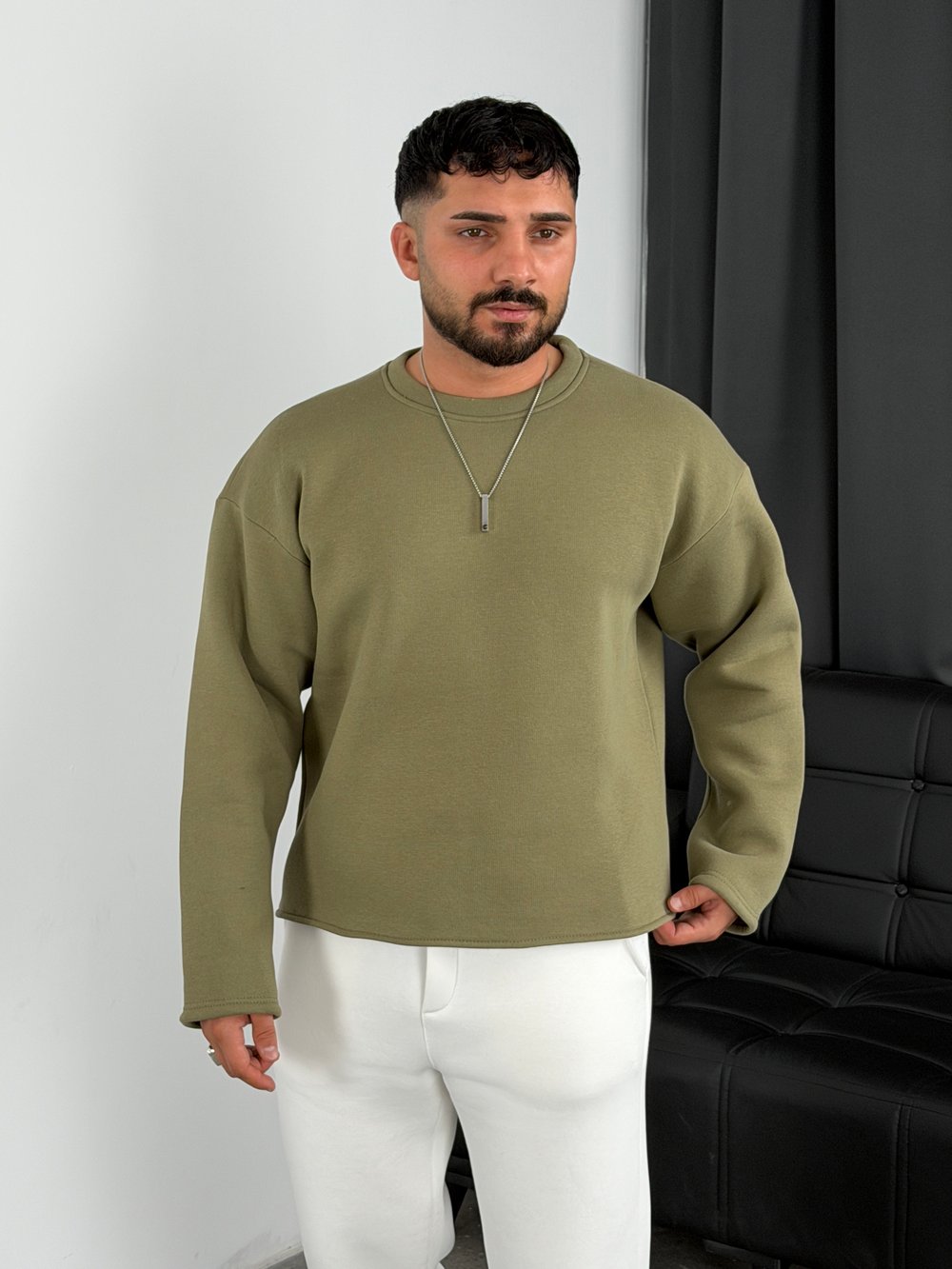 3 İplik Şardonlu Boxy Kalıp Sweatshirt Çağla Yeşili