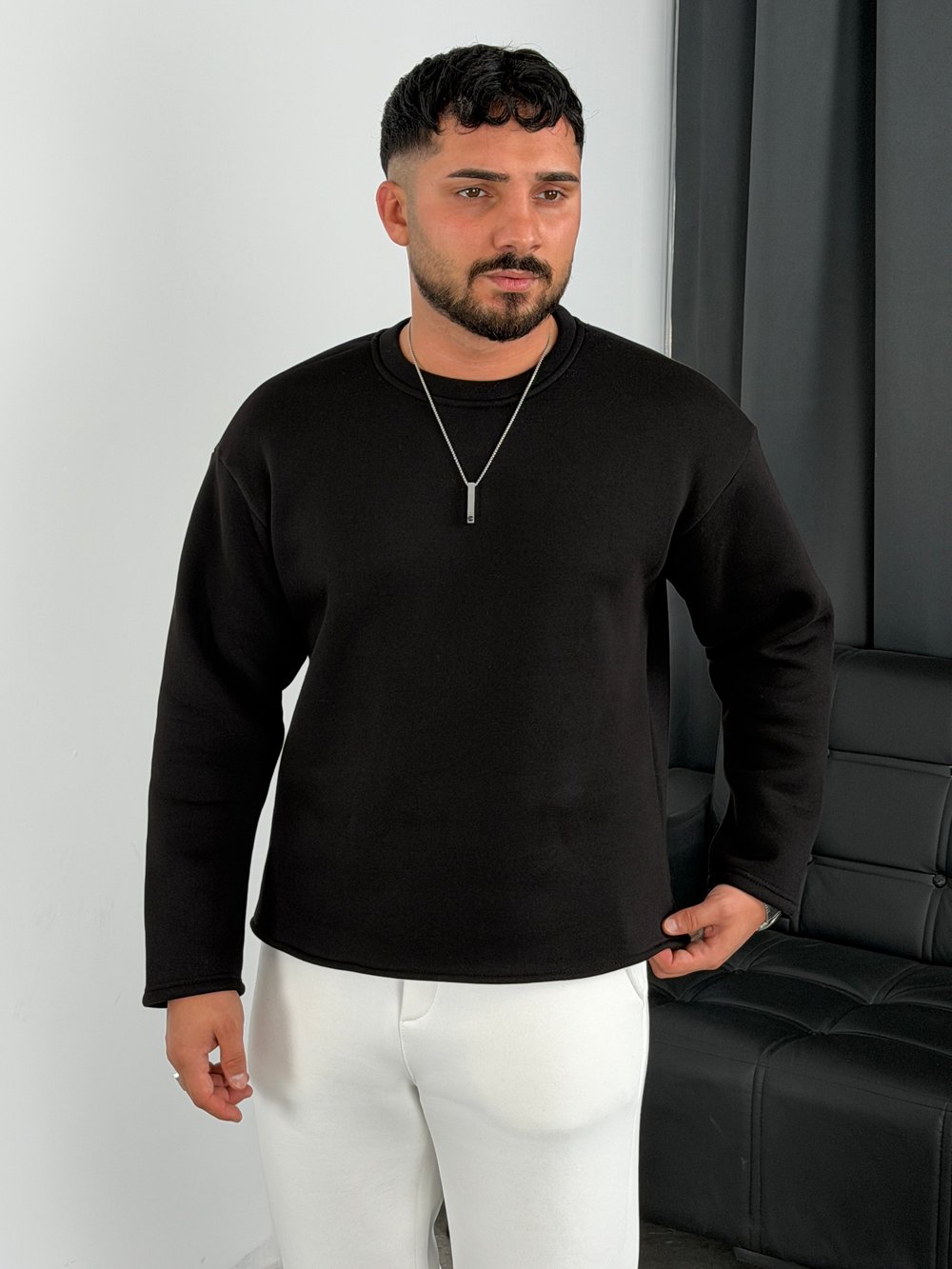 3 İplik Şardonlu Boxy Kalıp Sweatshirt Siyah