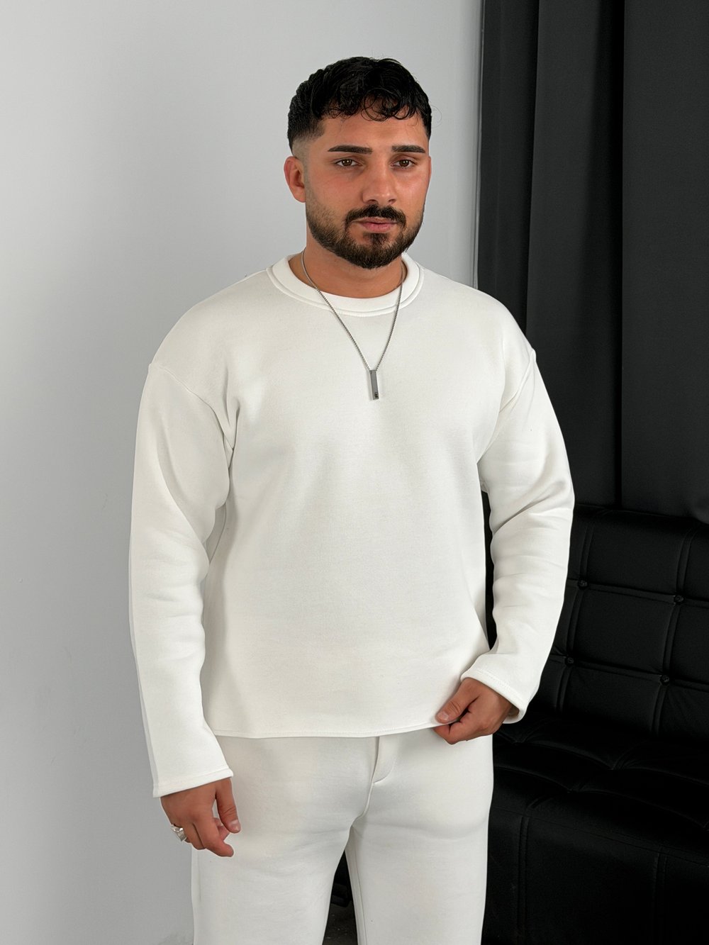 3 İplik Şardonlu Boxy Kalıp Sweatshirt Beyaz