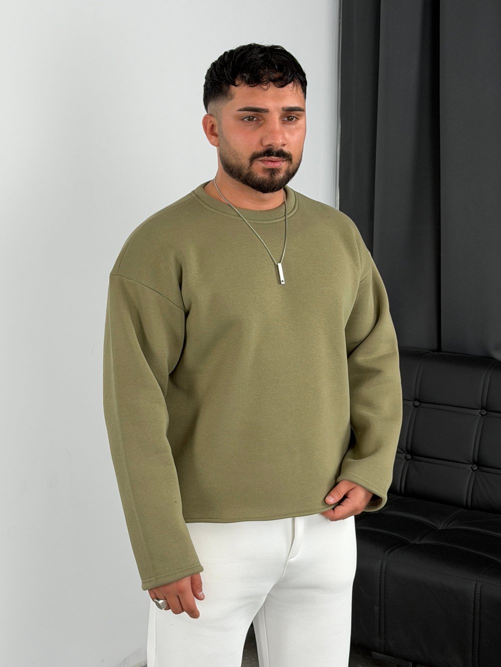 3 İplik Şardonlu Boxy Kalıp Sweatshirt Çağla Yeşili