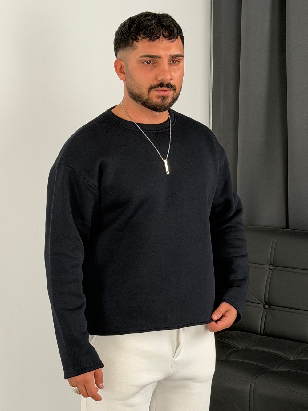 3 İplik Şardonlu Boxy Kalıp Sweatshirt Lacivert