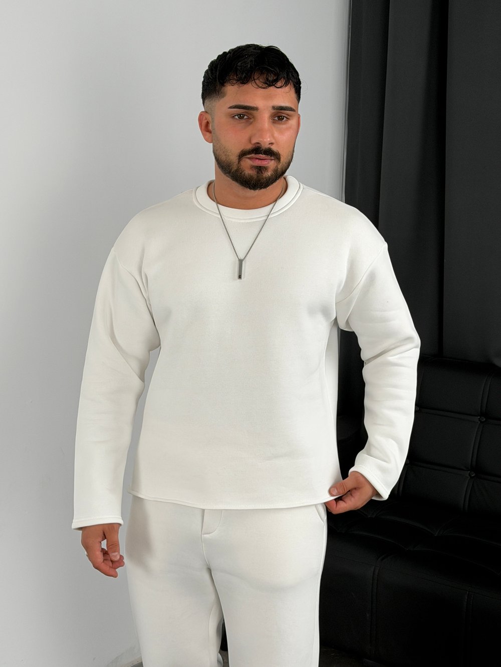 3 İplik Şardonlu Boxy Kalıp Sweatshirt Beyaz