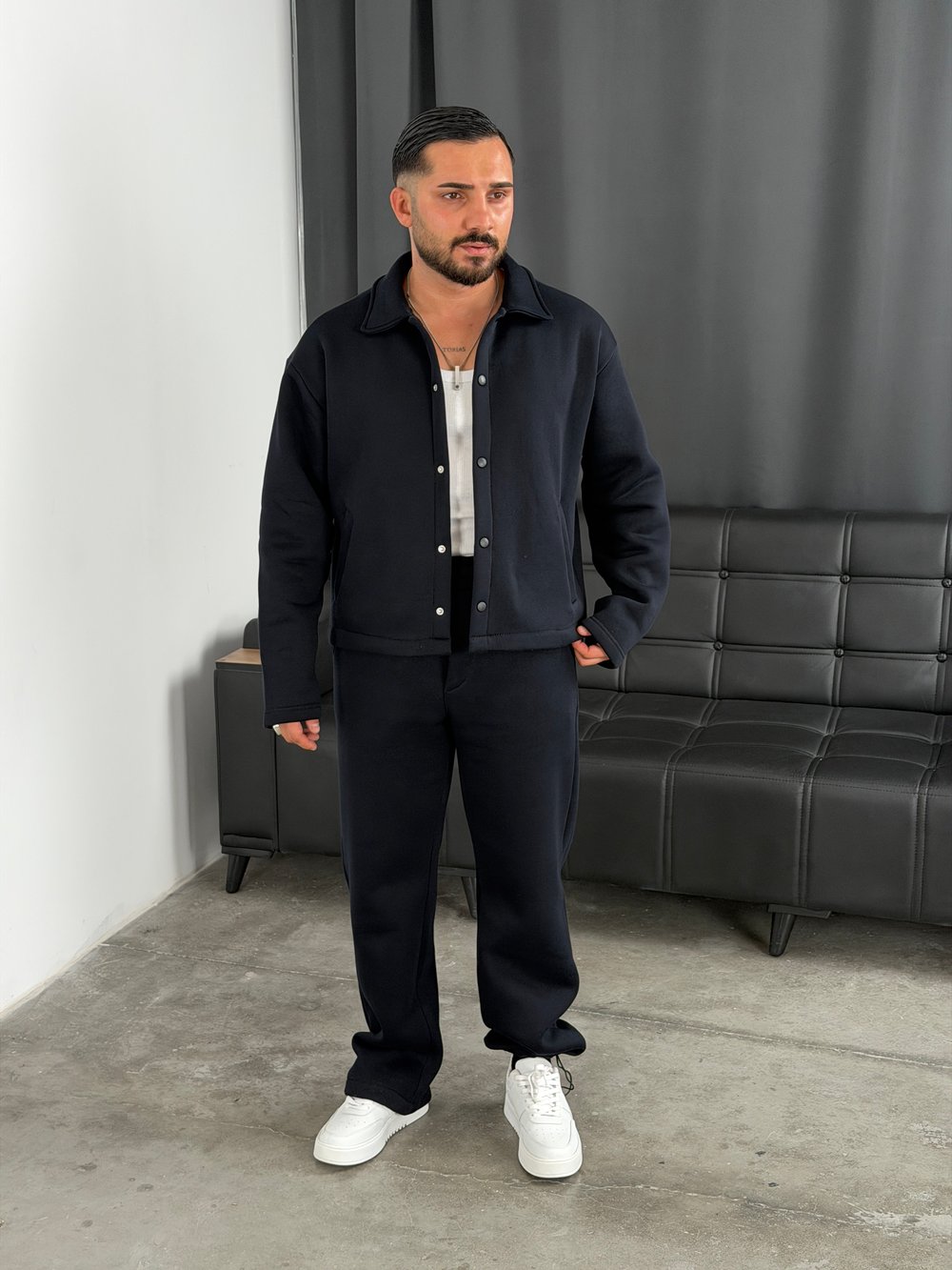 3 İplik Şardonlu Boxy Kalıp Vip Takım Siyah