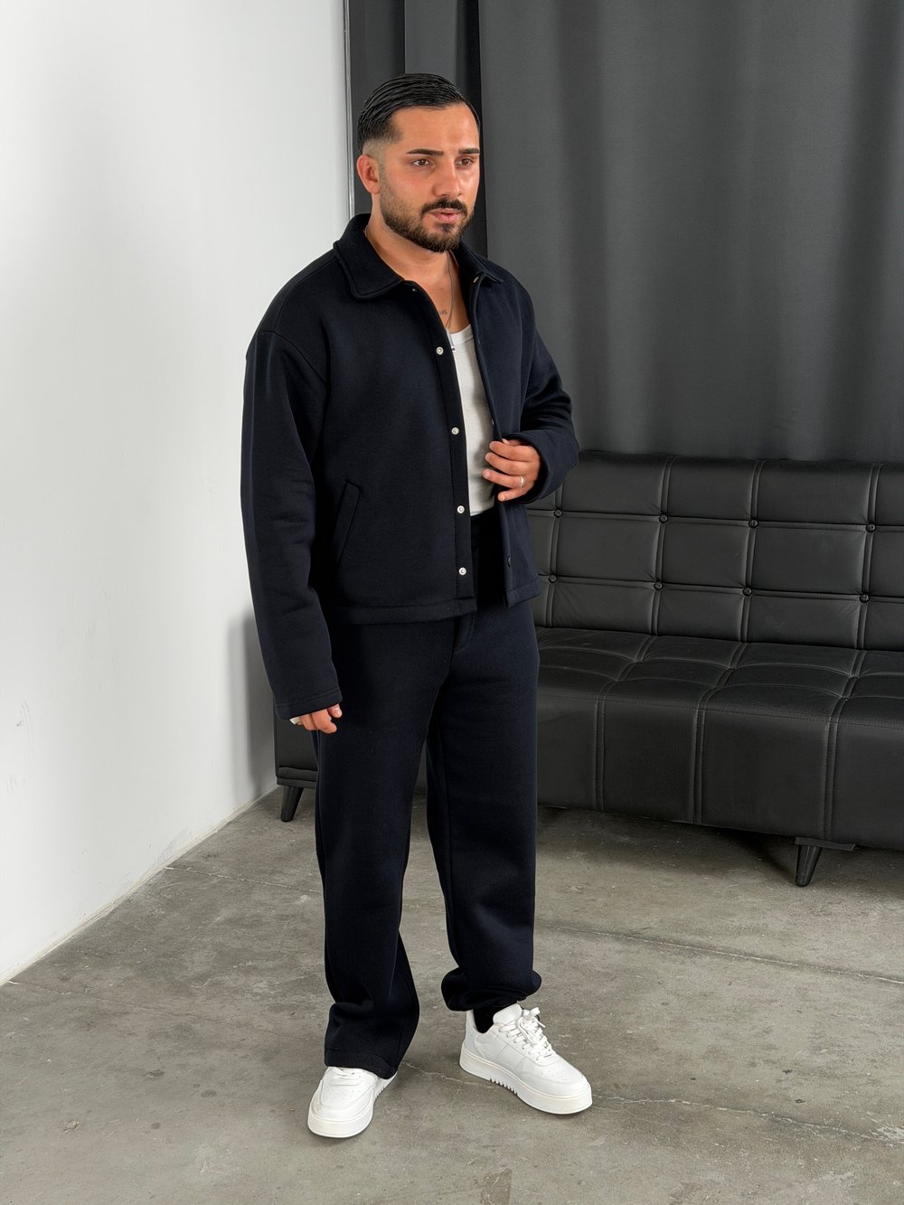3 İplik Şardonlu Boxy Kalıp Vip Takım Siyah