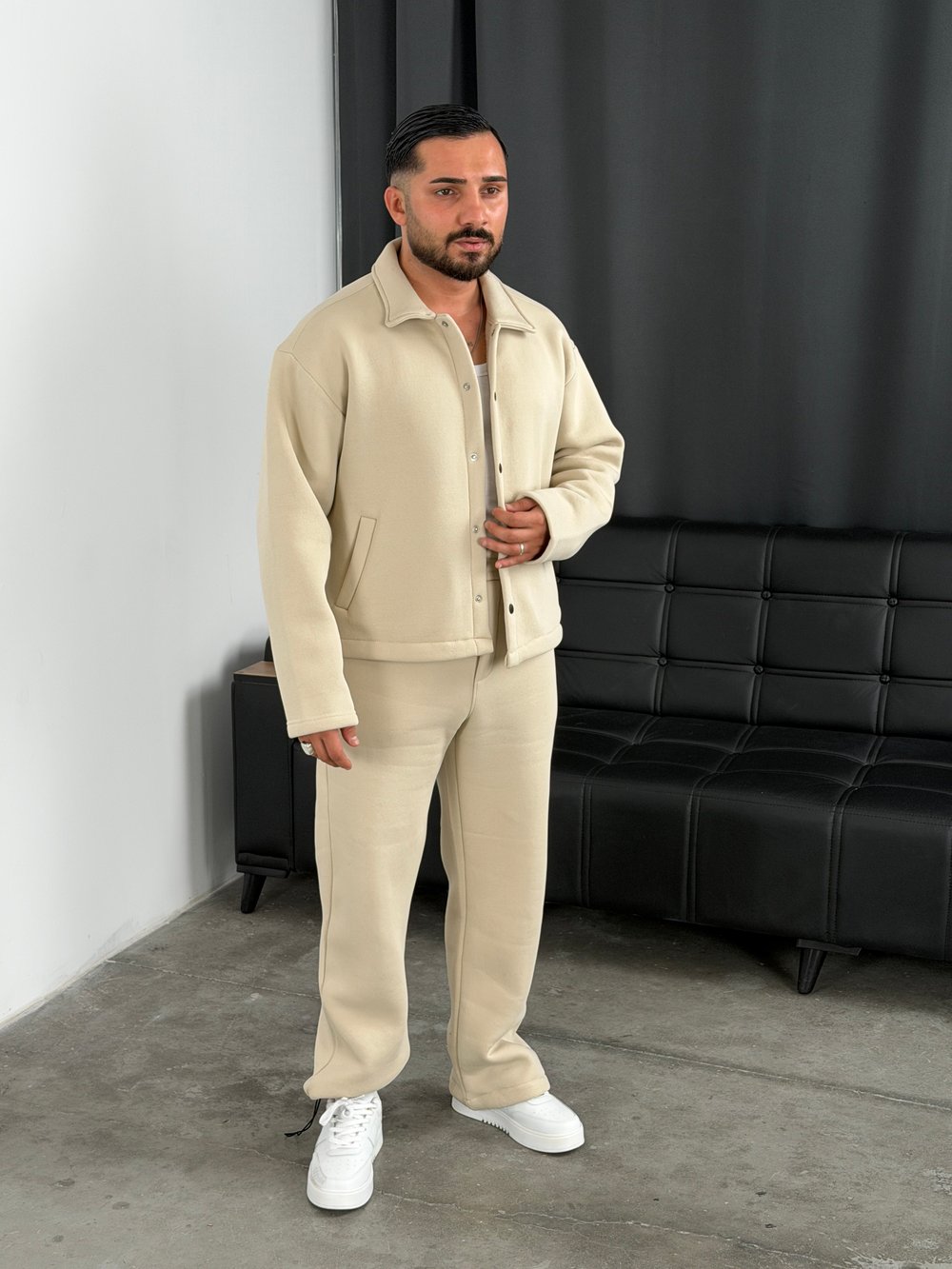 3 İplik Şardonlu Boxy Kalıp Vip Takım Bej