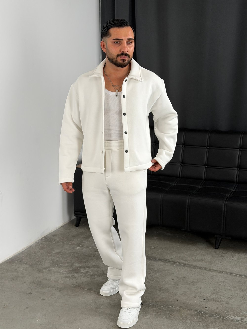 3 İplik Şardonlu Boxy Kalıp Vip Takım Beyaz