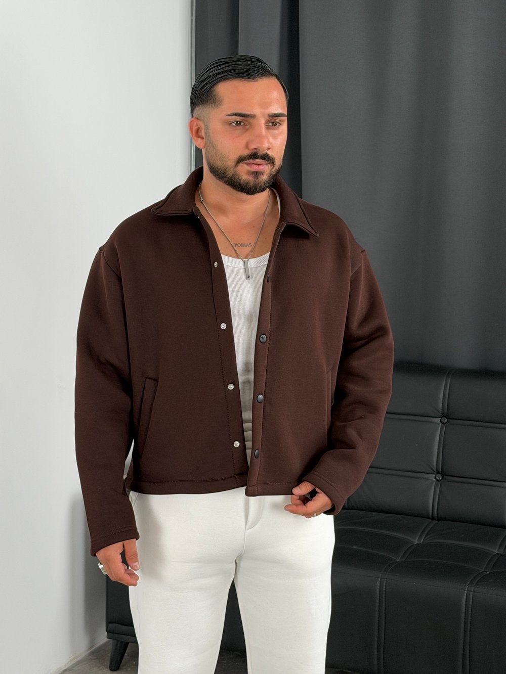 3 İplik Şardonlu Boxy Premium Ceket Acı Kahve