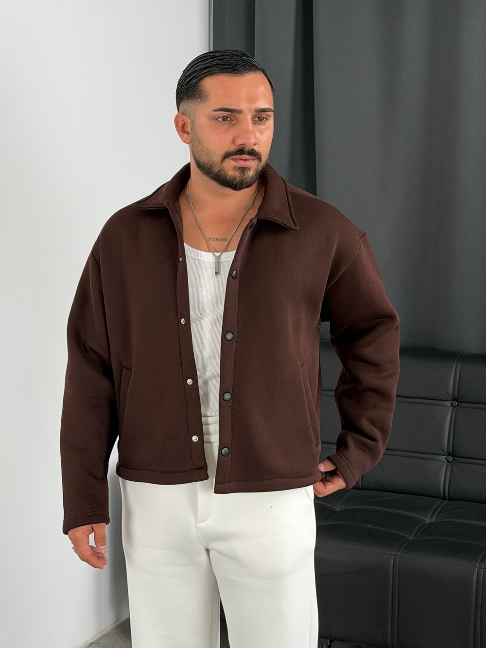 3 İplik Şardonlu Boxy Premium Ceket Acı Kahve