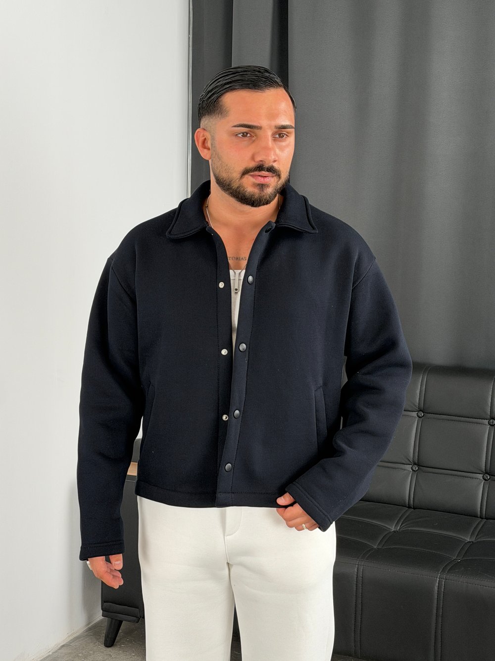 3 İplik Şardonlu Boxy Premium Ceket Lacivert