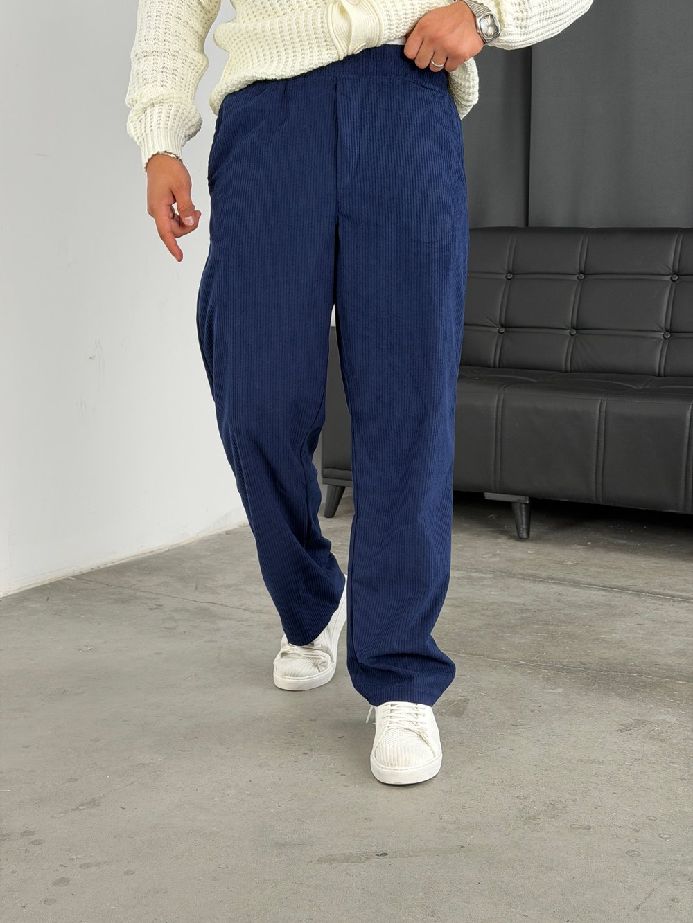Basic Kadife Baggy Pantolon Lacivert