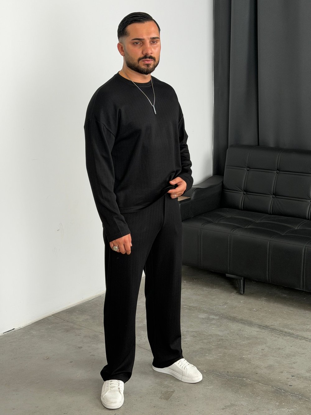 Boxy Kalıp Uzunkol Modal Takım Siyah