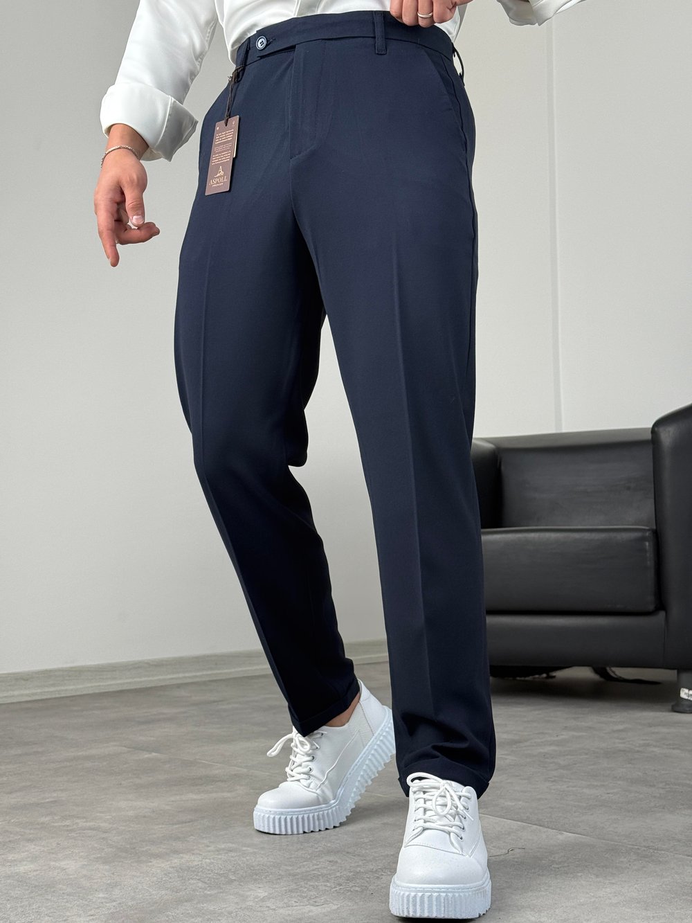 BOYFİREND KALIP DUBLE PAÇA DİLLİ KUMAŞ PANTOLON LACİVERT