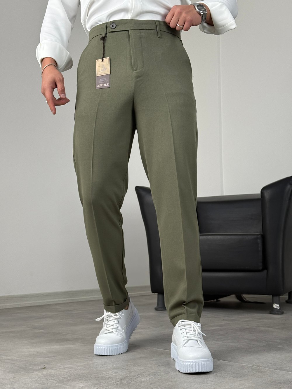 BOYFİREND KALIP DUBLE PAÇA DİLLİ KUMAŞ PANTOLON ÇAĞLA YEŞİLİ