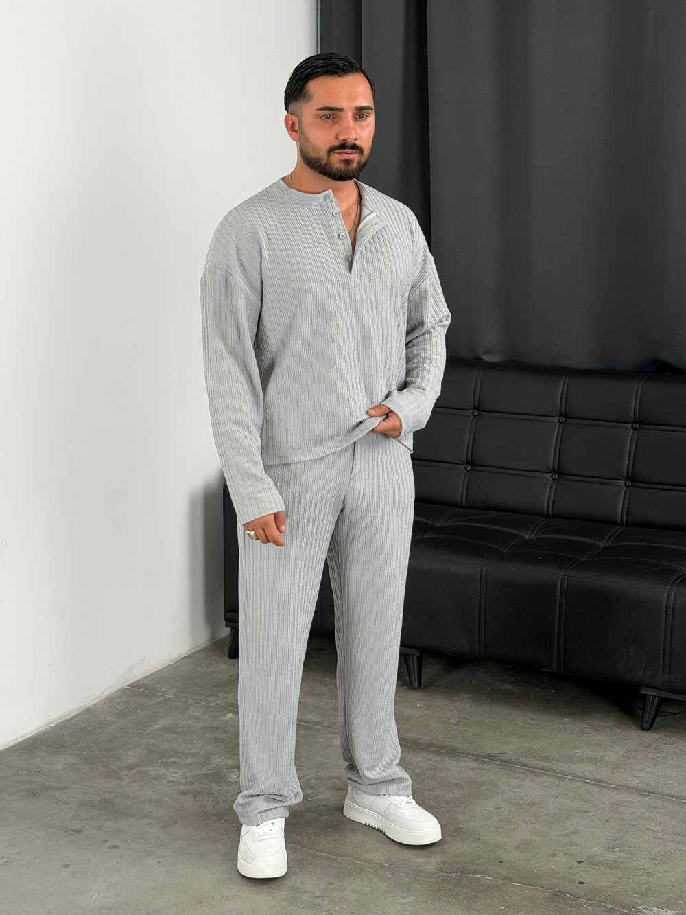 Burgu Desen Henley Model Takım Gri