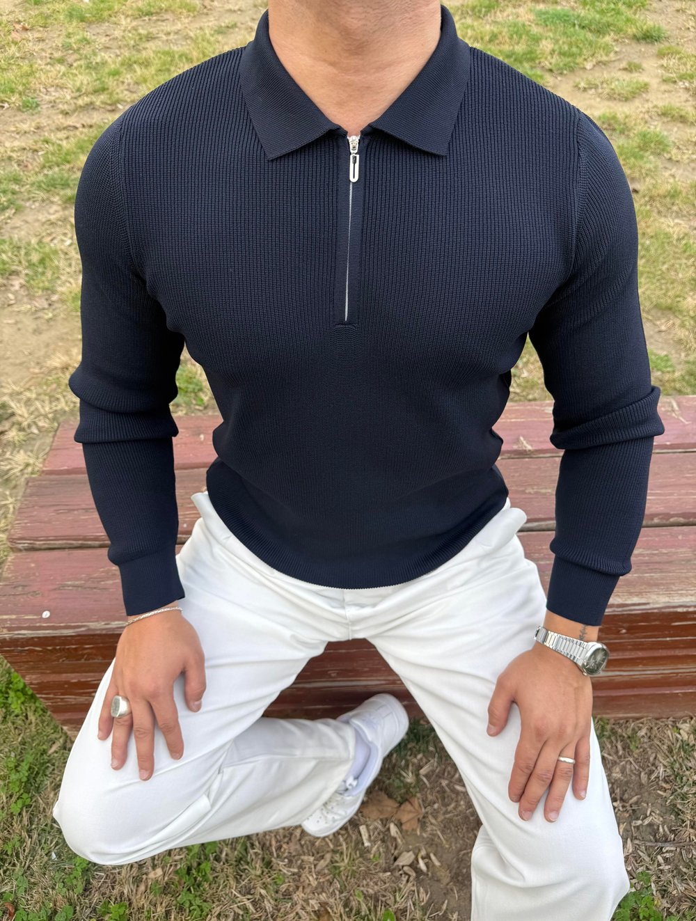 ÇELİK ÖRME TRİKO POLO YAKA YARIM FERMUAR LACİVERT