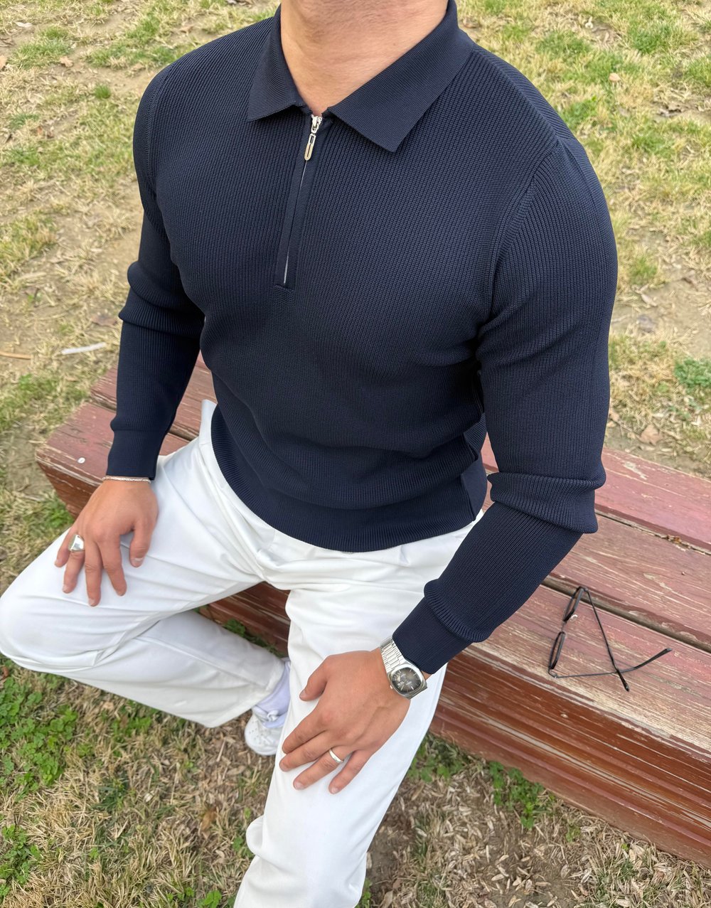 ÇELİK ÖRME TRİKO POLO YAKA YARIM FERMUAR LACİVERT