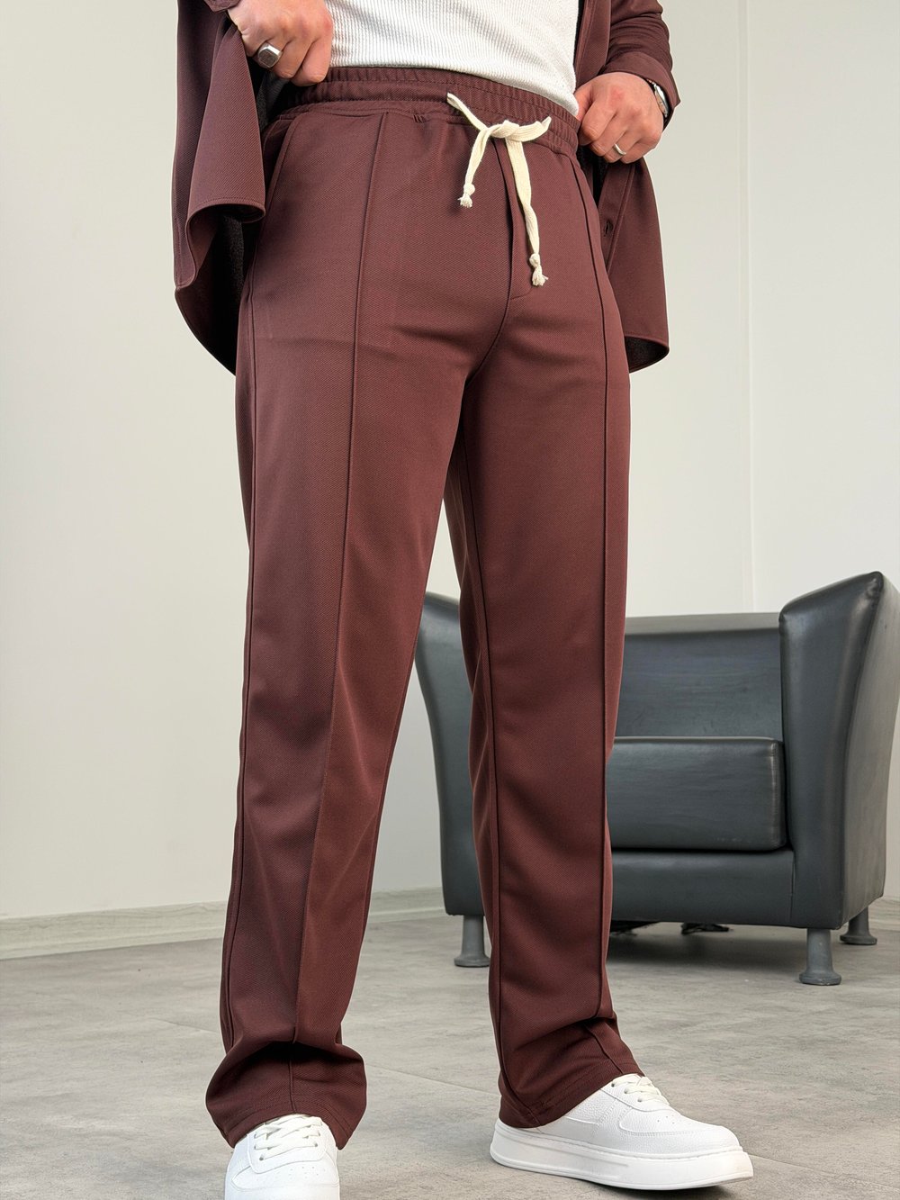 ÇIMA DETALI PREMİUM ÖRME TAKIM ACI KAHVE