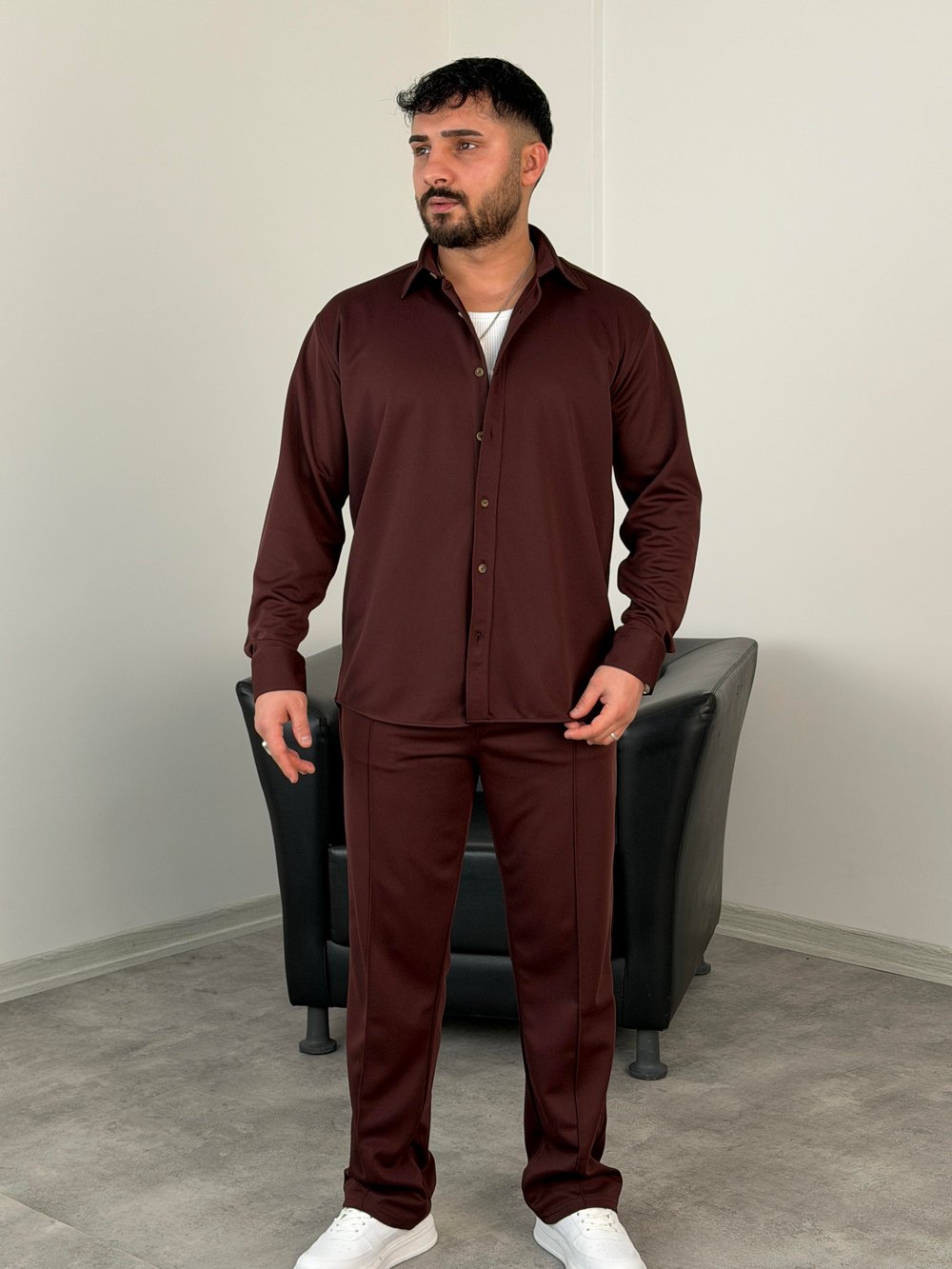 ÇIMA DETALI PREMİUM ÖRME TAKIM ACI KAHVE