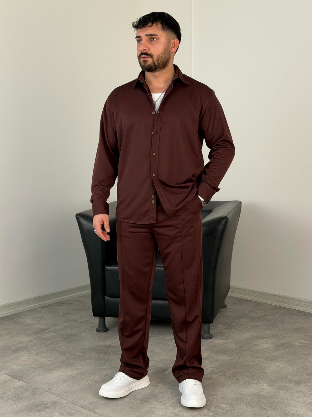 ÇIMA DETALI PREMİUM ÖRME TAKIM ACI KAHVE