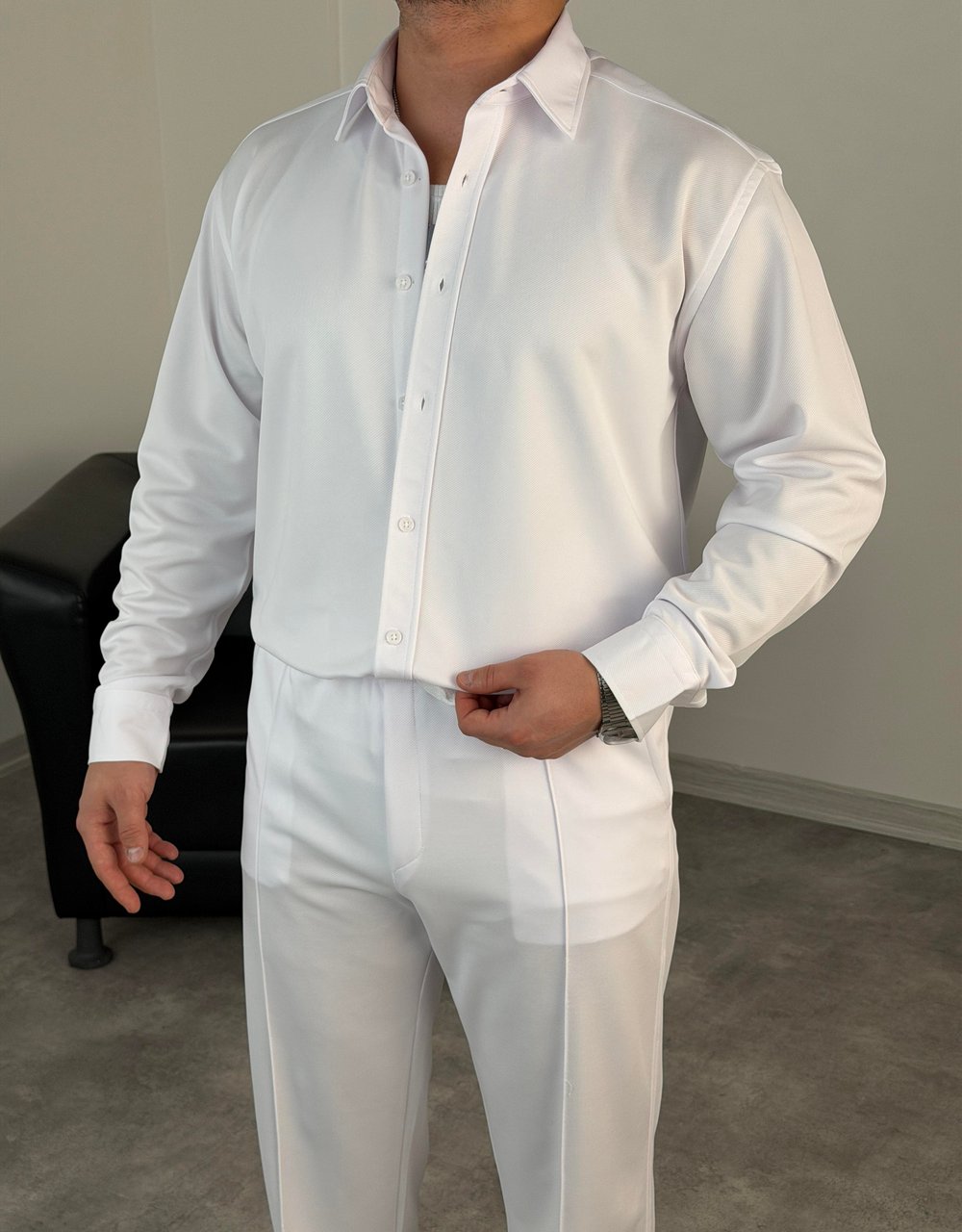 ÇIMA DETALI PREMİUM ÖRME TAKIM BEYAZ