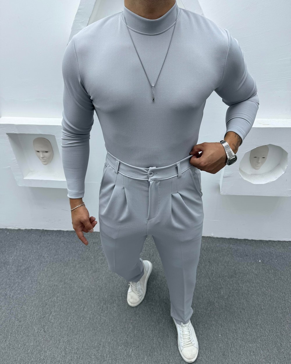 CRAP BALIKÇI YAKA BAGGY PANTOLON TAKIM GRİ