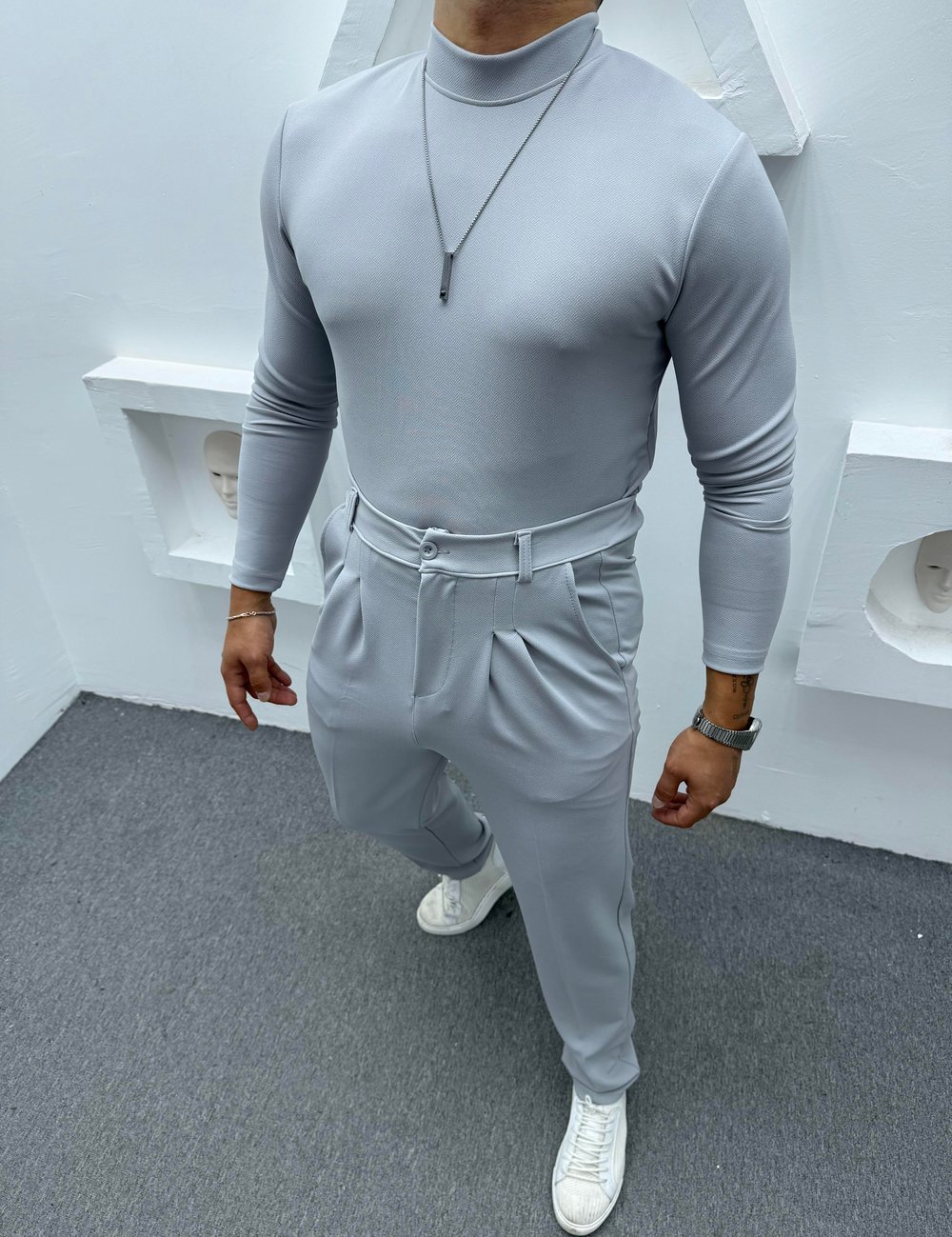 CRAP BALIKÇI YAKA BAGGY PANTOLON TAKIM GRİ