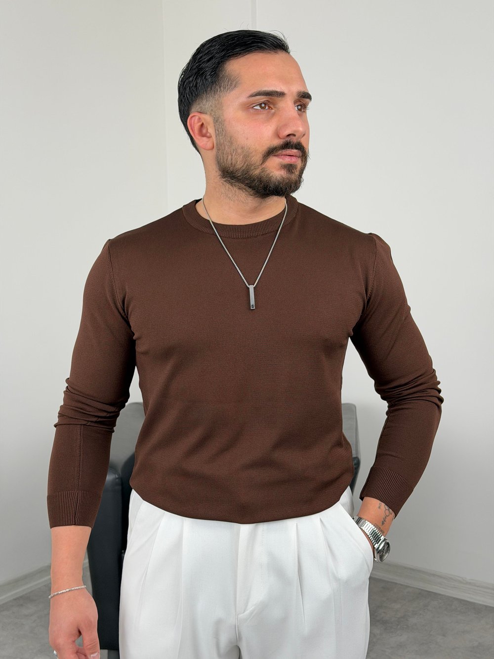 ELMAS KUMAŞ BASİC TRİKO SWEATSHİRT ACI KAHVE