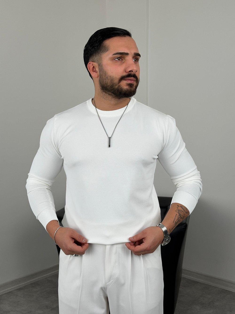 ELMAS KUMAŞ BASİC TRİKO SWEATSHİRT BEYAZ