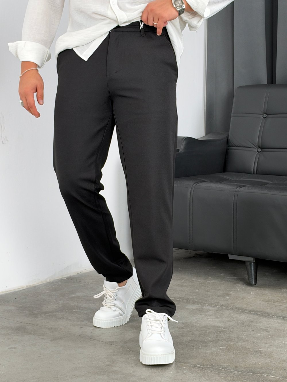 Gramajlı Örme Kumaş Pantolon Siyah