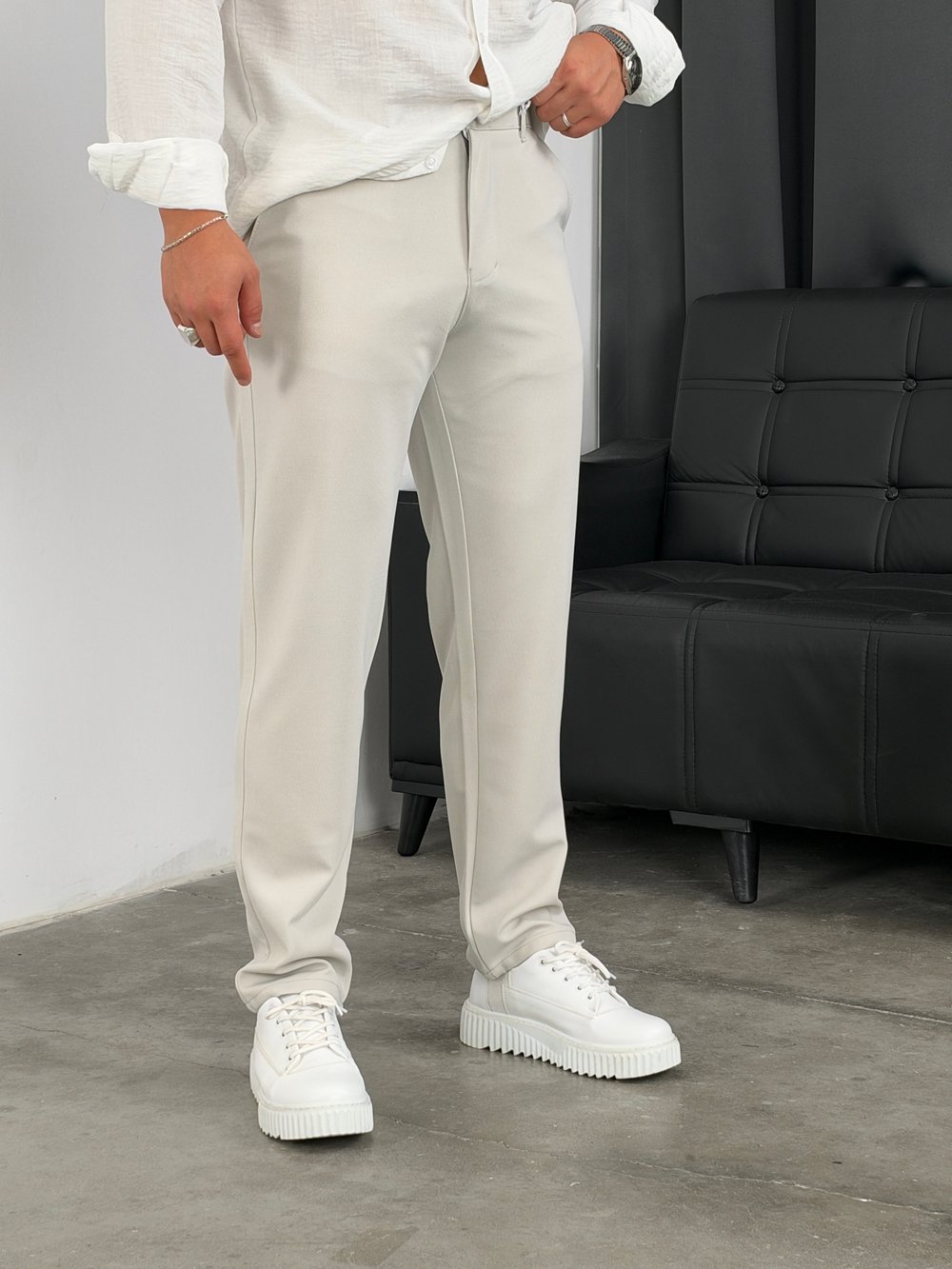 Gramajlı Örme Kumaş Pantolon Taş Gri