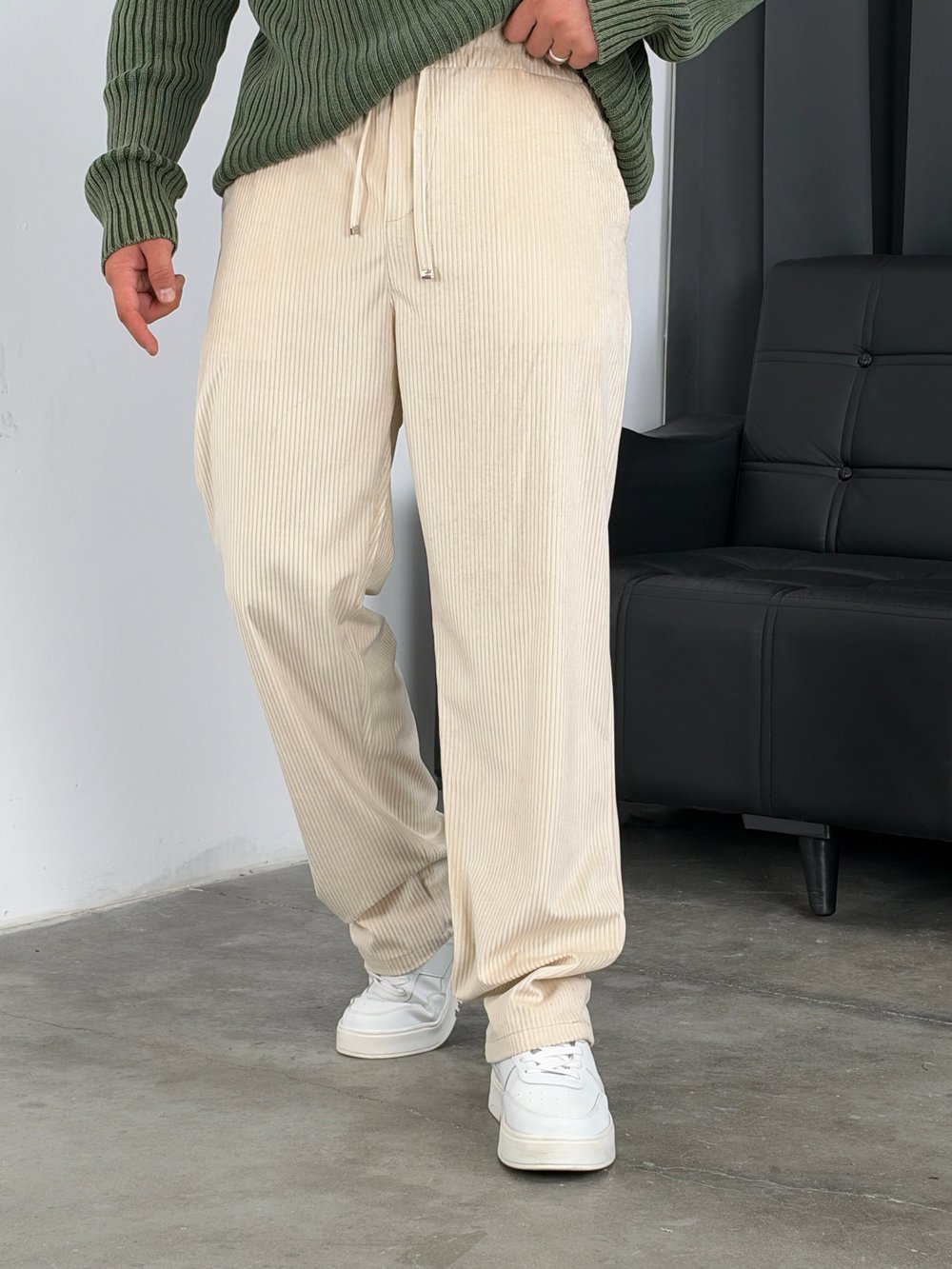 HL  Beli Lastik Kadife Baggy Pantolon Bej