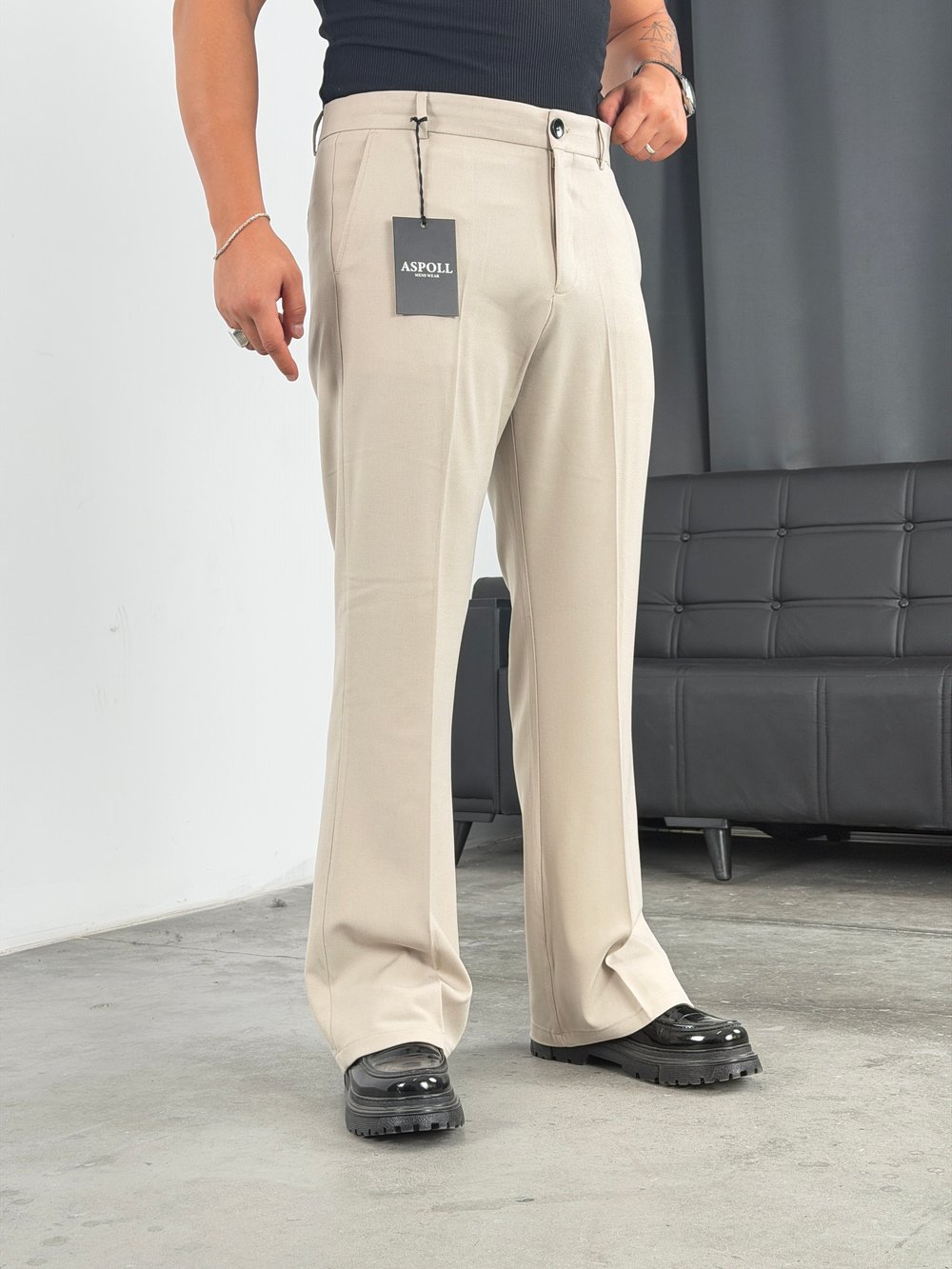 İspanyol Paça Premium Kumaş Pantolon Bej