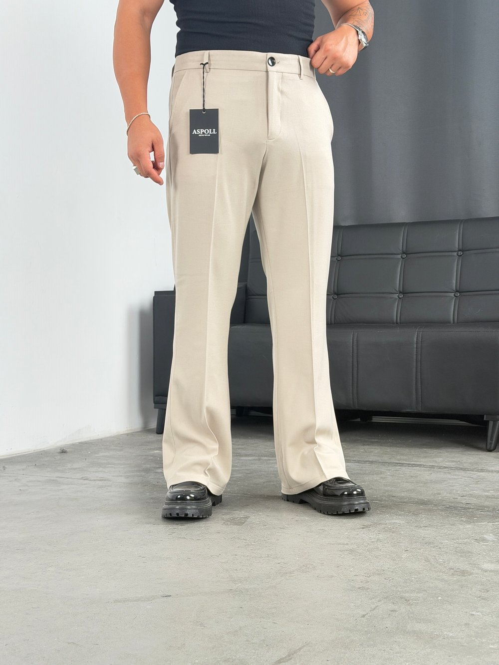 İspanyol Paça Premium Kumaş Pantolon Bej