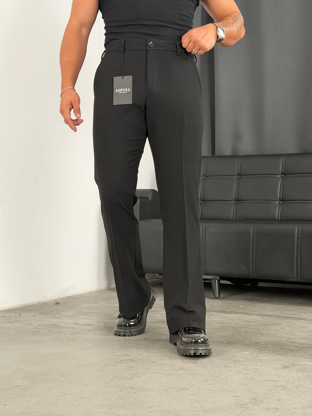 İspanyol Paça Premium Kumaş Pantolon Siyah