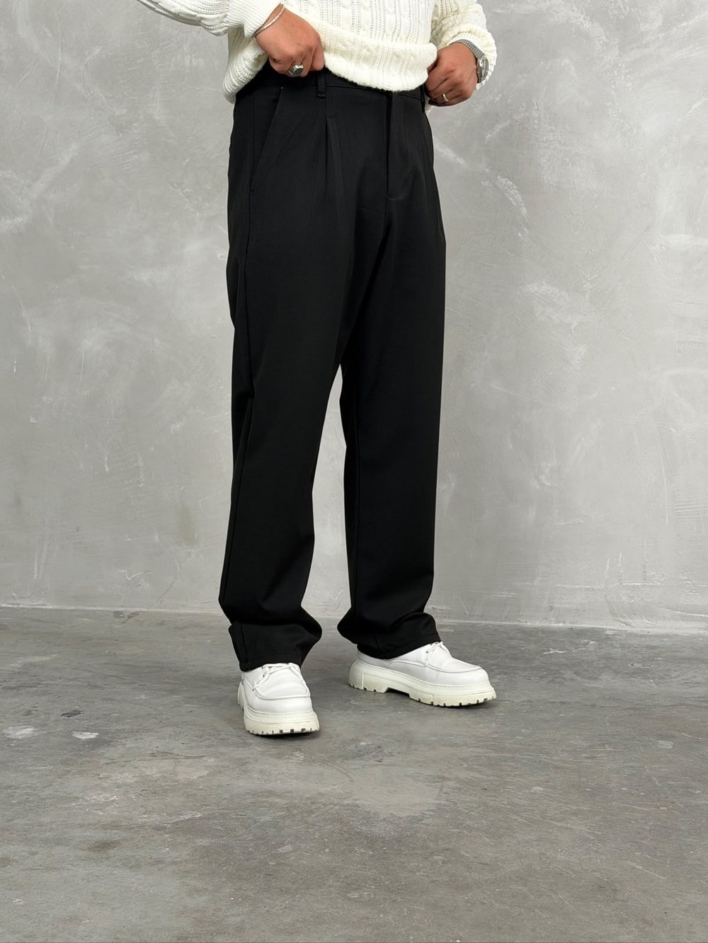 Kışlık Gabardin Baggy Pantolon Siyah