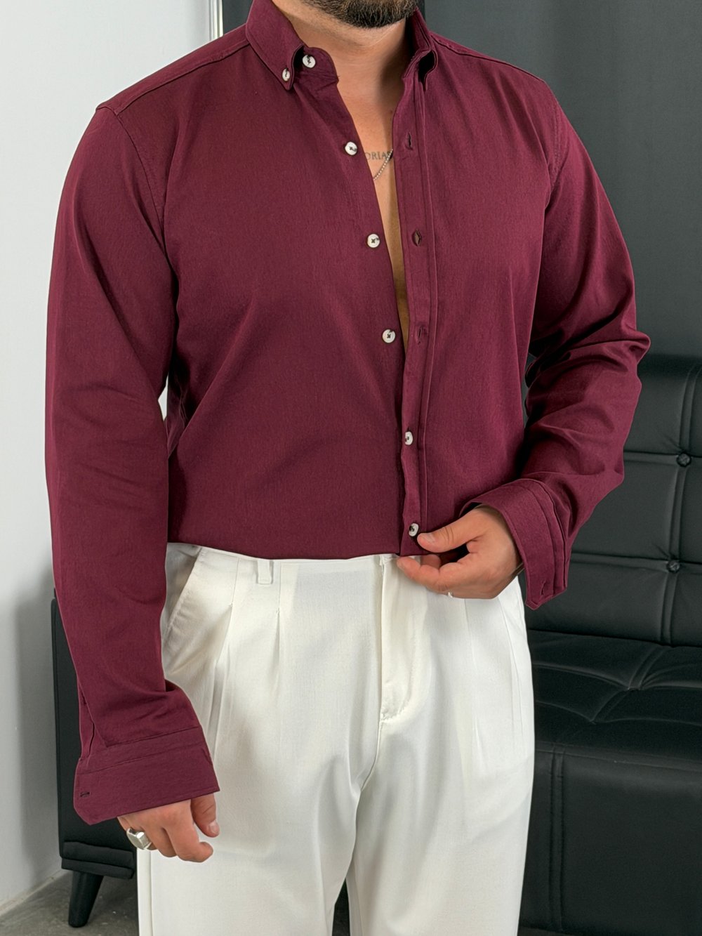 Kışlık Likralı Gabardin Gömlek Bordo