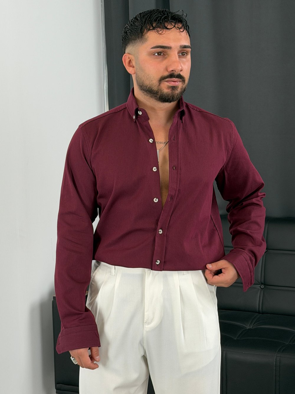 Kışlık Likralı Gabardin Gömlek Bordo