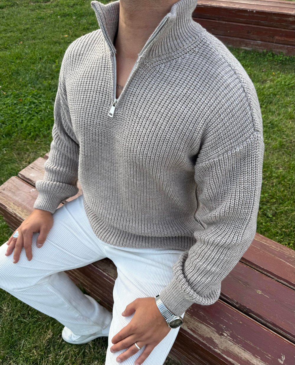 KIŞLIK PREMİUM YARIM FERMUAR TRİKO SWEATSHİRT KREM