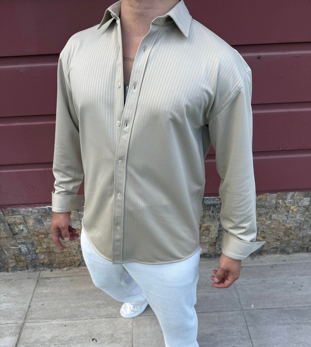 KIŞLIK UZUNKOL ÖRME GÖMLEK BEJ