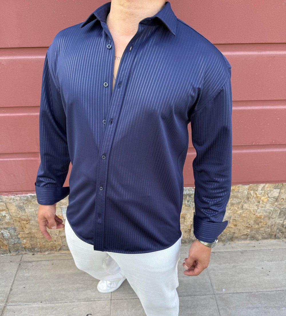 KIŞLIK UZUNKOL ÖRME GÖMLEK LACİVERT