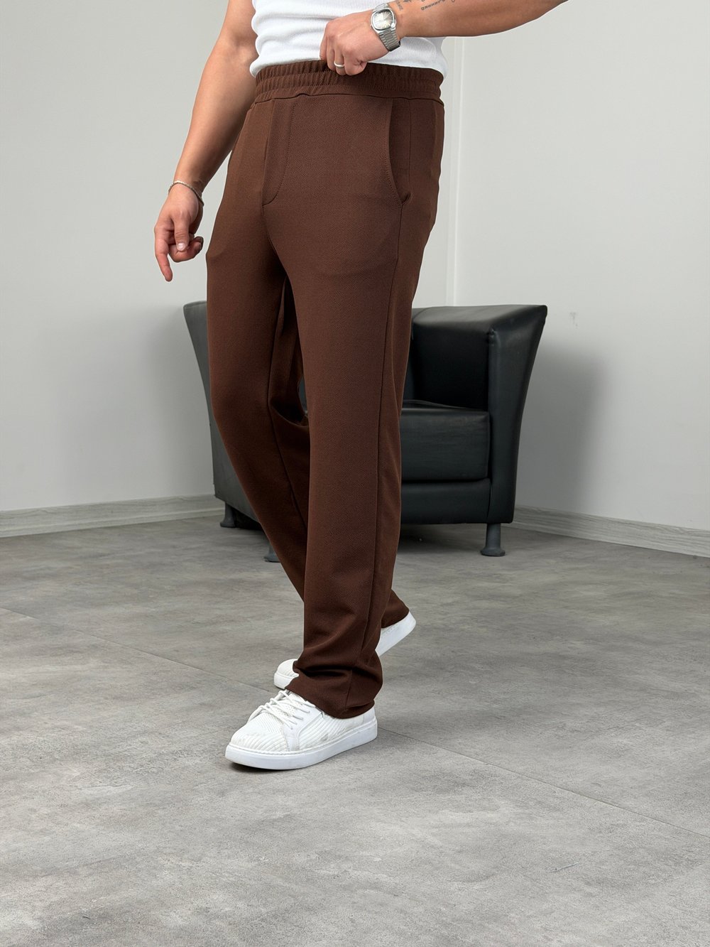 KREP BAGGY PANTOLON ACI KAHVE
