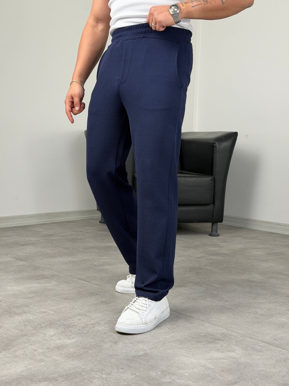 KREP BAGGY PANTOLON LACİVERT