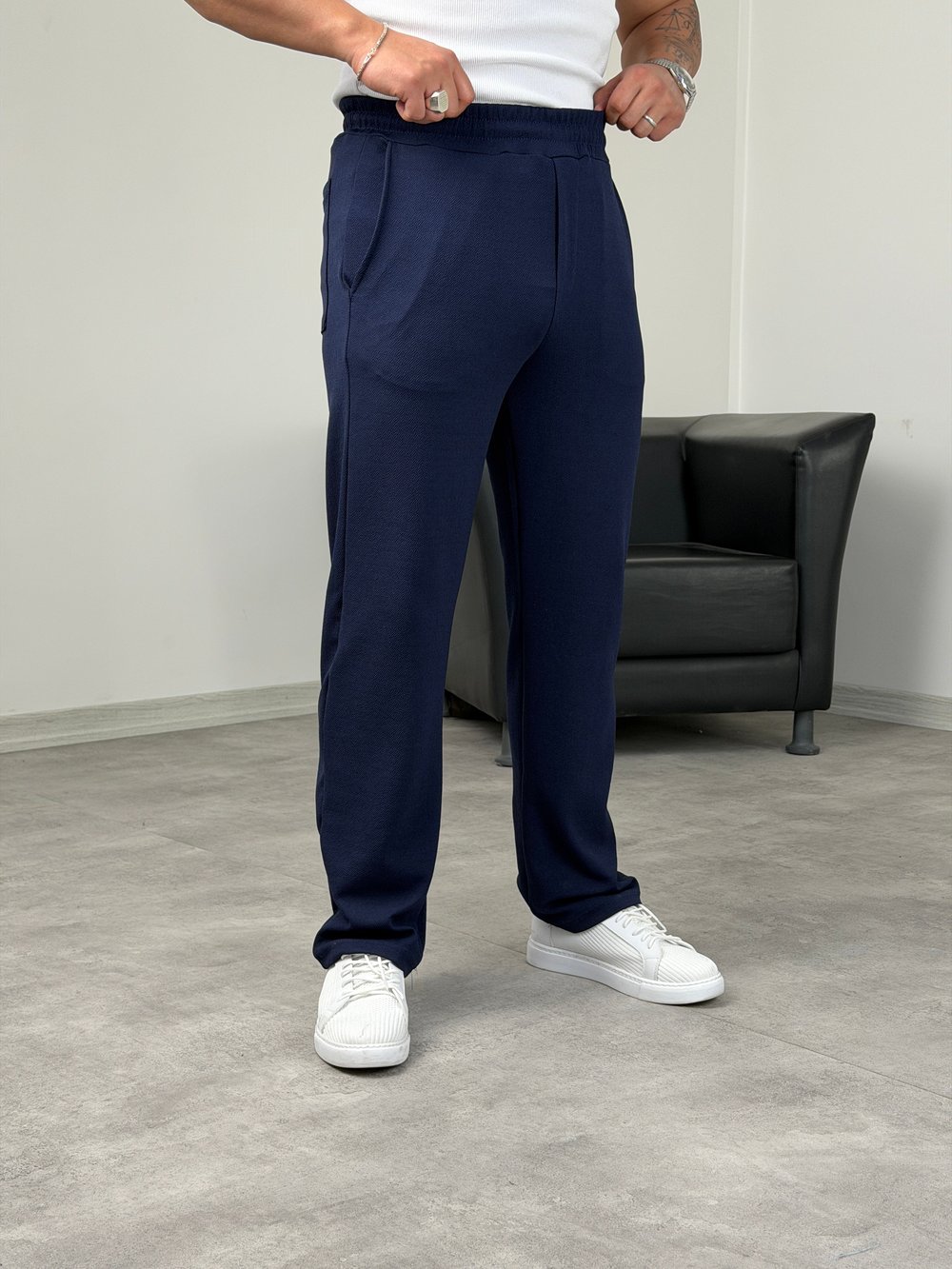 KREP BAGGY PANTOLON LACİVERT