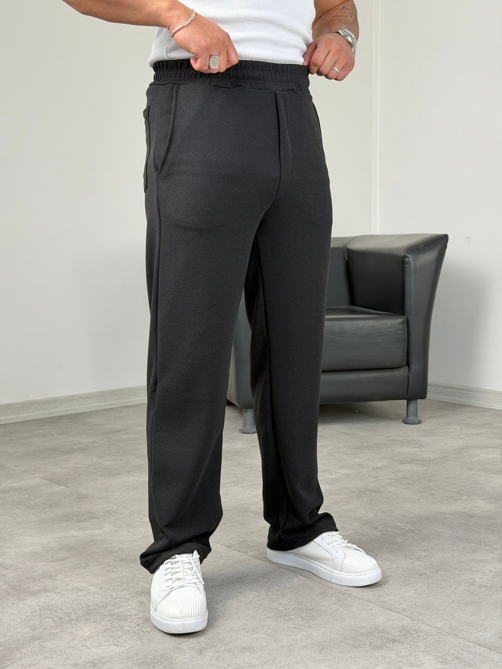 KREP BAGGY PANTOLON SİYAH
