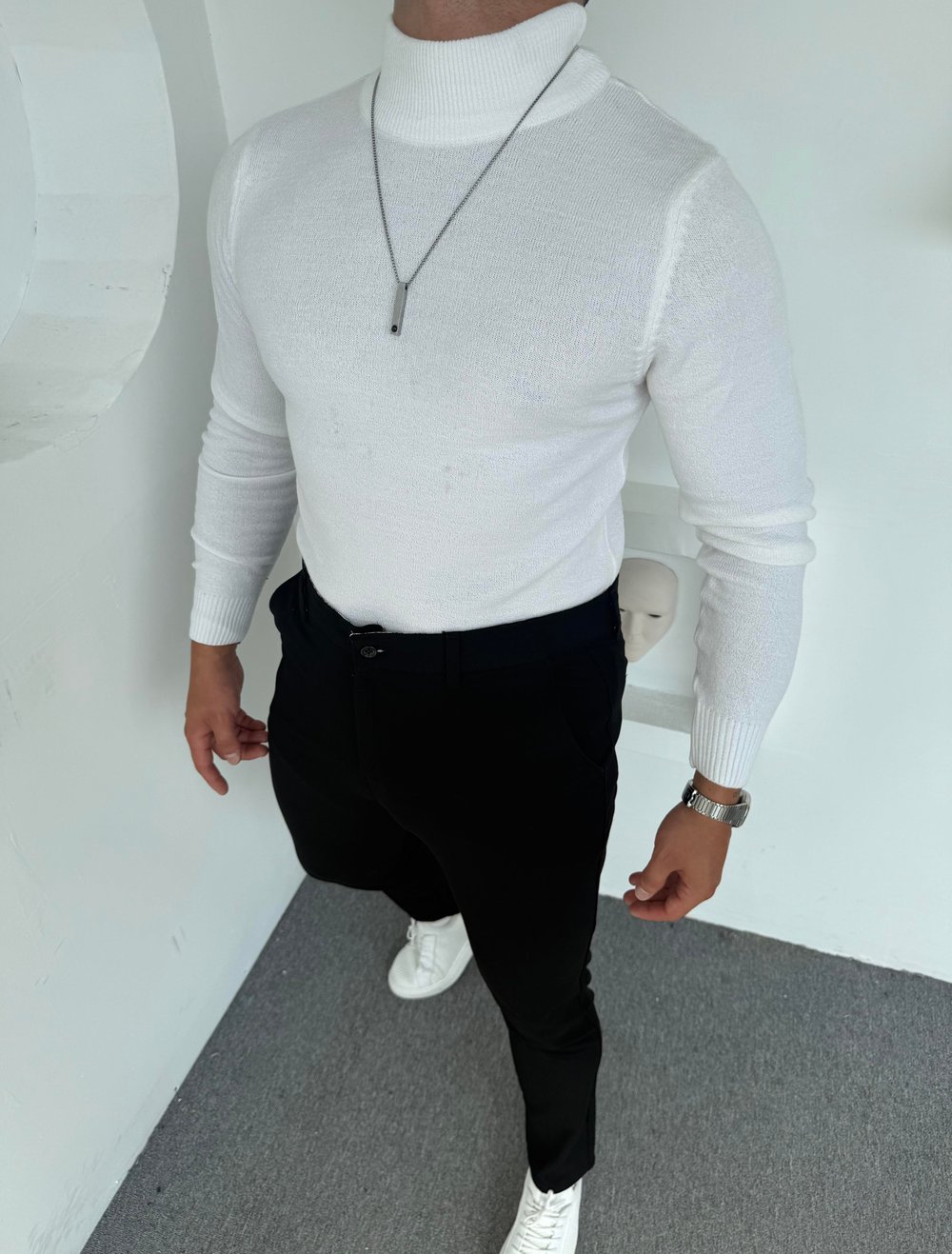 LRD  BASİC İTHAL TRİKO BALIKÇI YAKA SWEATSHİRT BEYAZ