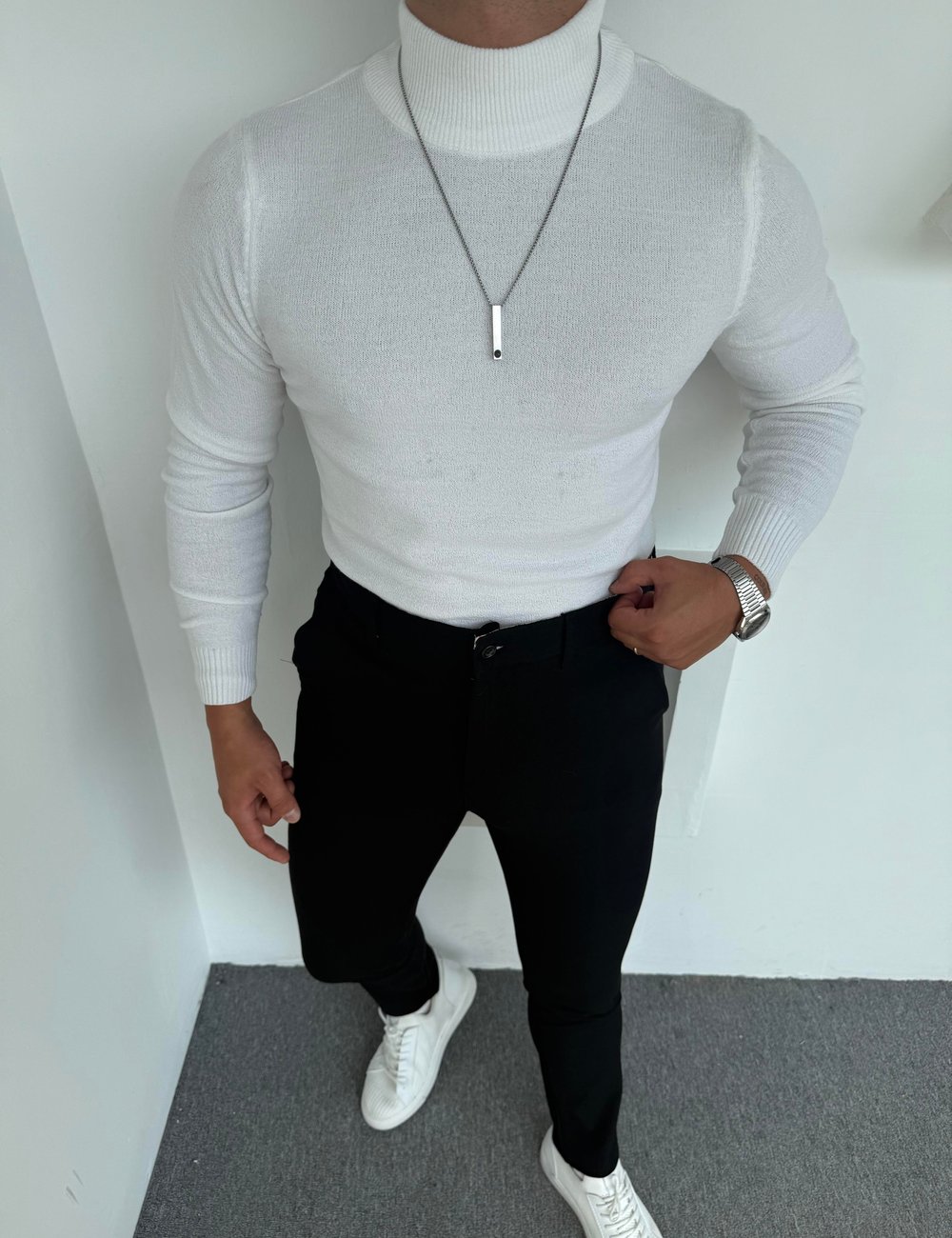 LRD  BASİC İTHAL TRİKO BALIKÇI YAKA SWEATSHİRT BEYAZ