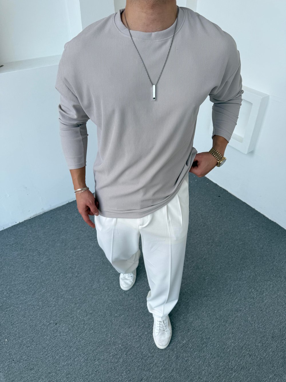Ottoman Bisiklet Yaka Sweatshirt Gri
