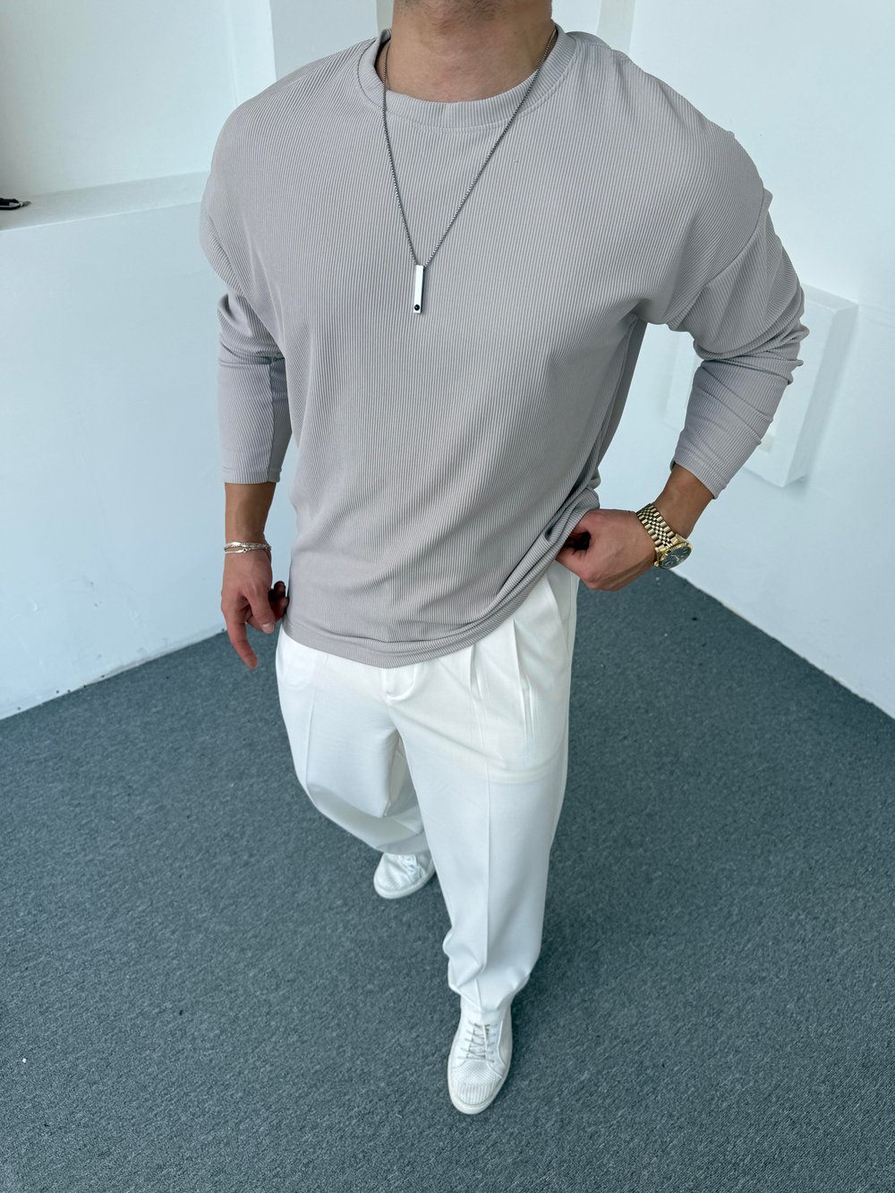 Ottoman Bisiklet Yaka Sweatshirt Gri