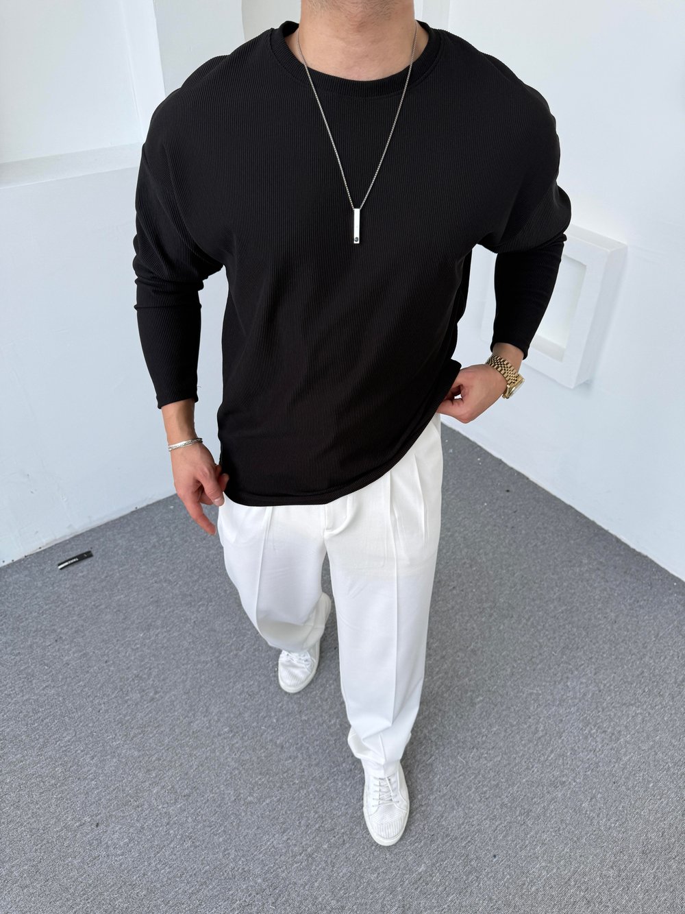 Ottoman Bisiklet Yaka Sweatshirt Siyah